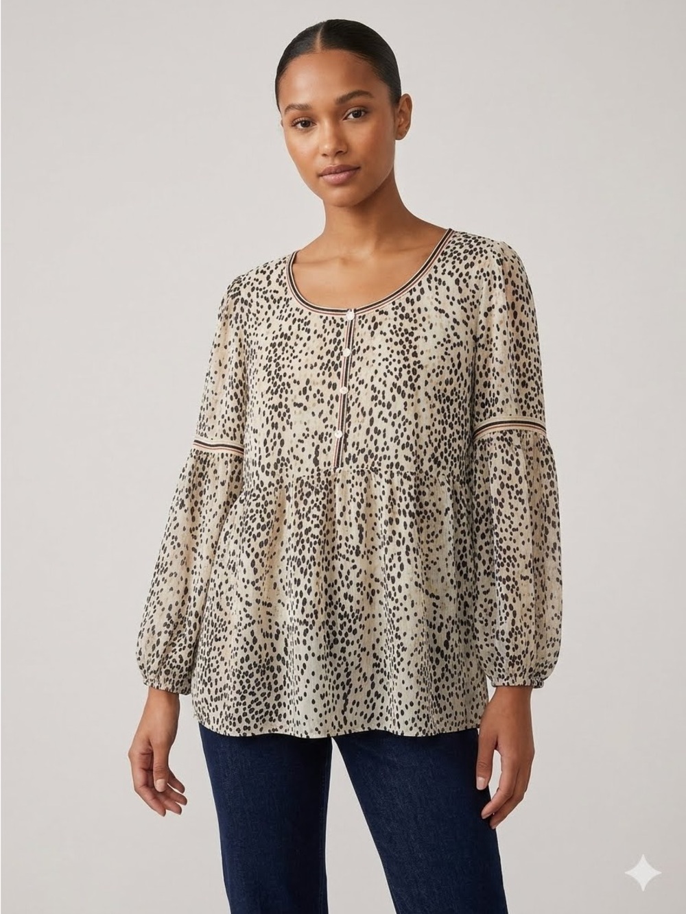 Max Studio Black & Brown Tunic Blouse